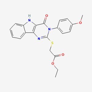 molecular formula C21H19N3O4S B2916961 ethyl 2-{[3-(4-methoxyphenyl)-4-oxo-3H,4H,5H-pyrimido[5,4-b]indol-2-yl]sulfanyl}acetate CAS No. 536707-94-5