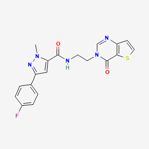 molecular formula C19H16FN5O2S B2916967 3-(4-氟苯基)-1-甲基-N-(2-(4-氧代噻吩[3,2-d]嘧啶-3(4H)-基)乙基)-1H-吡唑-5-甲酰胺 CAS No. 2034272-57-4