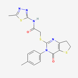molecular formula C18H17N5O2S3 B2916968 N-(5-methyl-1,3,4-thiadiazol-2-yl)-2-((4-oxo-3-(p-tolyl)-3,4,6,7-tetrahydrothieno[3,2-d]pyrimidin-2-yl)thio)acetamide CAS No. 686771-26-6