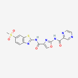 molecular formula C17H12N6O5S2 B2916970 N-(6-(methylsulfonyl)benzo[d]thiazol-2-yl)-2-(pyrazine-2-carboxamido)oxazole-4-carboxamide CAS No. 1396758-62-5
