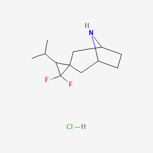 molecular formula C12H20ClF2N B2916971 2',2'-Difluoro-3'-(propan-2-yl)-8-azaspiro[bicyclo[3.2.1]octane-3,1'-cyclopropane] hydrochloride CAS No. 2098126-98-6