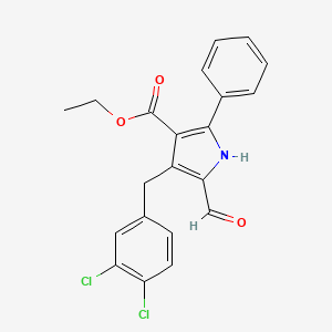 molecular formula C21H17Cl2NO3 B2916977 ethyl 4-(3,4-dichlorobenzyl)-5-formyl-2-phenyl-1H-pyrrole-3-carboxylate CAS No. 850020-77-8