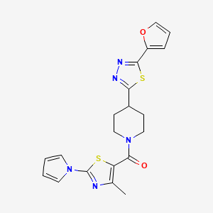 molecular formula C20H19N5O2S2 B2916990 (4-(5-(furan-2-yl)-1,3,4-thiadiazol-2-yl)piperidin-1-yl)(4-methyl-2-(1H-pyrrol-1-yl)thiazol-5-yl)methanone CAS No. 1351596-70-7