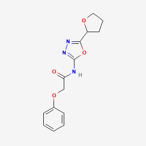 molecular formula C14H15N3O4 B2917005 2-苯氧基-N-(5-(四氢呋喃-2-基)-1,3,4-恶二唑-2-基)乙酰胺 CAS No. 921586-75-6