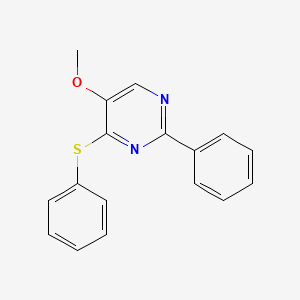 molecular formula C17H14N2OS B2917028 5-Methoxy-2-phenyl-4-(phenylsulfanyl)pyrimidine CAS No. 477872-57-4