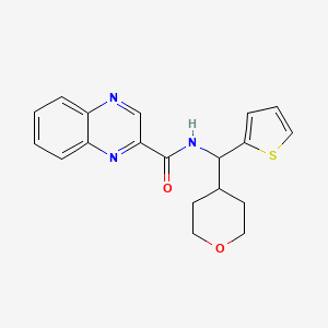 molecular formula C19H19N3O2S B2917044 N-((tetrahydro-2H-pyran-4-yl)(thiophen-2-yl)methyl)quinoxaline-2-carboxamide CAS No. 2309752-42-7