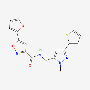 molecular formula C17H14N4O3S B2917062 5-(furan-2-yl)-N-{[1-methyl-3-(thiophen-2-yl)-1H-pyrazol-5-yl]methyl}-1,2-oxazole-3-carboxamide CAS No. 2319722-77-3
