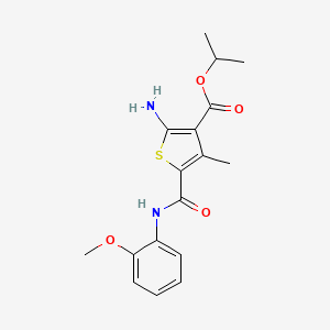 molecular formula C17H20N2O4S B2917065 丙-2-基 2-氨基-5-[(2-甲氧基苯基)氨基甲酰基]-4-甲硫代吩-3-羧酸酯 CAS No. 350997-03-4