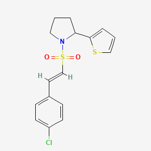molecular formula C16H16ClNO2S2 B2917068 1-[(E)-2-(4-chlorophenyl)ethenyl]sulfonyl-2-thiophen-2-ylpyrrolidine CAS No. 1181465-30-4