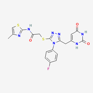 molecular formula C19H16FN7O3S2 B2917070 2-((5-((2,6-dioxo-1,2,3,6-tetrahydropyrimidin-4-yl)methyl)-4-(4-fluorophenyl)-4H-1,2,4-triazol-3-yl)thio)-N-(4-methylthiazol-2-yl)acetamide CAS No. 852154-33-7