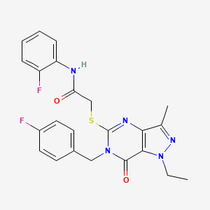 molecular formula C23H21F2N5O2S B2917076 2-({1-ethyl-6-[(4-fluorophenyl)methyl]-3-methyl-7-oxo-1H,6H,7H-pyrazolo[4,3-d]pyrimidin-5-yl}sulfanyl)-N-(2-fluorophenyl)acetamide CAS No. 1358630-07-5