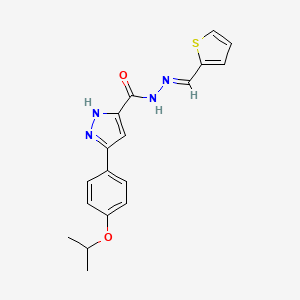 molecular formula C18H18N4O2S B2917089 3-[4-(propan-2-yloxy)phenyl]-N'-[(E)-thiophen-2-ylmethylidene]-1H-pyrazole-5-carbohydrazide CAS No. 634894-77-2