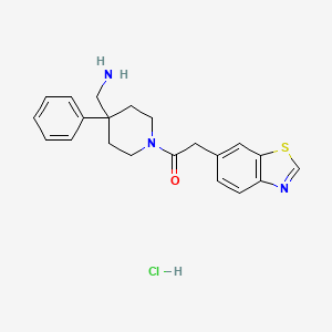 molecular formula C21H24ClN3OS B2917123 1-[4-(Aminomethyl)-4-phenylpiperidin-1-yl]-2-(1,3-benzothiazol-6-yl)ethanone;hydrochloride CAS No. 2445784-73-4