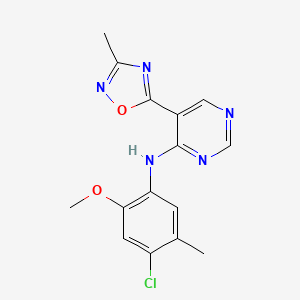 molecular formula C15H14ClN5O2 B2917131 N-(4-Chloro-2-methoxy-5-methylphenyl)-5-(3-methyl-1,2,4-oxadiazol-5-yl)pyrimidin-4-amine CAS No. 2380183-81-1