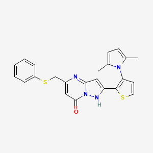 molecular formula C23H20N4OS2 B2917134 2-[3-(2,5-二甲基-1H-吡咯-1-基)-2-噻吩基]-5-[(苯硫基)甲基]吡唑并[1,5-a]嘧啶-7-醇 CAS No. 866136-71-2