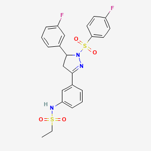 molecular formula C23H21F2N3O4S2 B2917135 N-(3-(5-(3-fluorophenyl)-1-((4-fluorophenyl)sulfonyl)-4,5-dihydro-1H-pyrazol-3-yl)phenyl)ethanesulfonamide CAS No. 851783-09-0