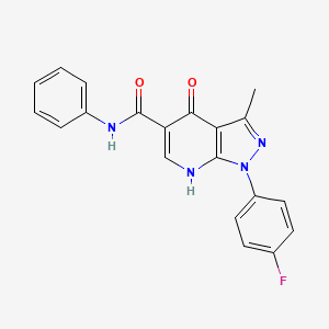 molecular formula C20H15FN4O2 B2917141 1-(4-fluorophenyl)-3-methyl-4-oxo-N-phenyl-4,7-dihydro-1H-pyrazolo[3,4-b]pyridine-5-carboxamide CAS No. 898412-56-1