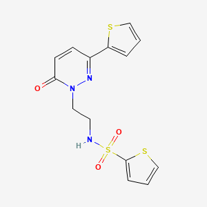 molecular formula C14H13N3O3S3 B2917169 N-(2-(6-oxo-3-(thiophen-2-yl)pyridazin-1(6H)-yl)ethyl)thiophene-2-sulfonamide CAS No. 946345-56-8