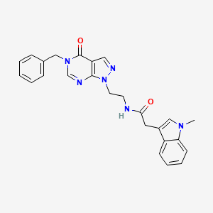 molecular formula C25H24N6O2 B2917181 N-(2-(5-苄基-4-氧代-4,5-二氢-1H-吡唑并[3,4-d]嘧啶-1-基)乙基)-2-(1-甲基-1H-吲哚-3-基)乙酰胺 CAS No. 1170936-12-5
