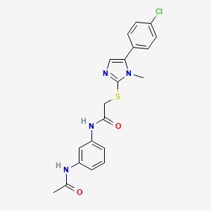 molecular formula C20H19ClN4O2S B2917183 N-(3-乙酰氨基苯基)-2-((5-(4-氯苯基)-1-甲基-1H-咪唑-2-基)硫代)乙酰胺 CAS No. 921816-68-4