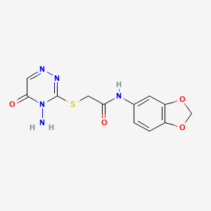 molecular formula C12H11N5O4S B2917189 2-[(4-氨基-5-氧代-1,2,4-三嗪-3-基)硫代]-N-(1,3-苯并二氧杂环-5-基)乙酰胺 CAS No. 869068-36-0