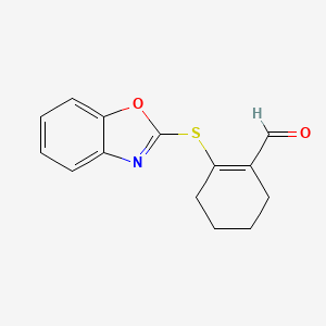 molecular formula C14H13NO2S B2917196 2-(1,3-Benzoxazol-2-ylthio)cyclohex-1-ene-1-carbaldehyde CAS No. 885457-15-8