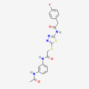 molecular formula C20H18FN5O3S2 B2917212 N-(3-乙酰氨基苯基)-2-((5-(2-(4-氟苯基)乙酰氨基)-1,3,4-噻二唑-2-基)硫代)乙酰胺 CAS No. 868977-29-1