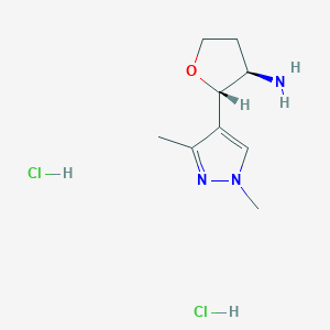 molecular formula C9H17Cl2N3O B2917217 rac-(2R,3S)-2-(1,3-dimethyl-1H-pyrazol-4-yl)oxolan-3-amine dihydrochloride, trans CAS No. 1969288-54-7