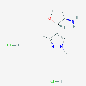 molecular formula C9H17Cl2N3O B2917217 (2S,3R)-2-(1,3-Dimethylpyrazol-4-yl)oxolan-3-amine;dihydrochloride CAS No. 1969288-54-7