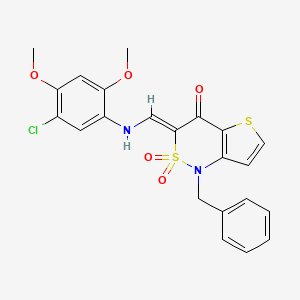 molecular formula C22H19ClN2O5S2 B2917223 (3Z)-1-benzyl-3-{[(5-chloro-2,4-dimethoxyphenyl)amino]methylidene}-1H-thieno[3,2-c][1,2]thiazin-4(3H)-one 2,2-dioxide CAS No. 894672-52-7