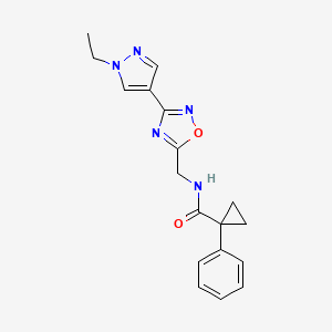 molecular formula C18H19N5O2 B2917230 N-((3-(1-ethyl-1H-pyrazol-4-yl)-1,2,4-oxadiazol-5-yl)methyl)-1-phenylcyclopropanecarboxamide CAS No. 2034332-50-6