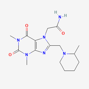 molecular formula C16H24N6O3 B2917238 2-{1,3-dimethyl-8-[(2-methylpiperidin-1-yl)methyl]-2,6-dioxo-1,2,3,6-tetrahydro-7H-purin-7-yl}acetamide CAS No. 851940-76-6