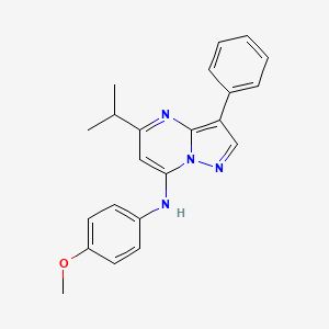 molecular formula C22H22N4O B2917241 5-isopropyl-N-(4-methoxyphenyl)-3-phenylpyrazolo[1,5-a]pyrimidin-7-amine CAS No. 890629-00-2