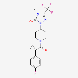 molecular formula C19H20F4N4O2 B2917245 1-(1-(1-(4-fluorophenyl)cyclopropanecarbonyl)piperidin-4-yl)-4-methyl-3-(trifluoromethyl)-1H-1,2,4-triazol-5(4H)-one CAS No. 2034602-52-1