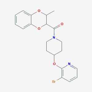molecular formula C20H21BrN2O4 B2917248 (4-((3-Bromopyridin-2-yl)oxy)piperidin-1-yl)(3-methyl-2,3-dihydrobenzo[b][1,4]dioxin-2-yl)methanone CAS No. 1448026-72-9