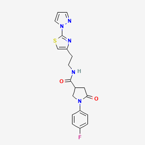 molecular formula C19H18FN5O2S B2917251 N-(2-(2-(1H-吡唑-1-基)噻唑-4-基)乙基)-1-(4-氟苯基)-5-氧代吡咯烷-3-甲酰胺 CAS No. 1428380-42-0