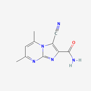 molecular formula C10H9N5O B2917253 3-氰基-5,7-二甲基咪唑并[1,2-a]嘧啶-2-甲酰胺 CAS No. 478262-15-6