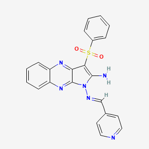 molecular formula C22H16N6O2S B2917262 (E)-3-(苯磺酰基)-N1-(吡啶-4-基亚甲基)-1H-吡咯并[2,3-b]喹喔啉-1,2-二胺 CAS No. 577764-84-2