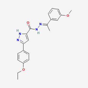 molecular formula C21H22N4O3 B2917269 (E)-3-(4-ethoxyphenyl)-N'-(1-(3-methoxyphenyl)ethylidene)-1H-pyrazole-5-carbohydrazide CAS No. 1284268-98-9