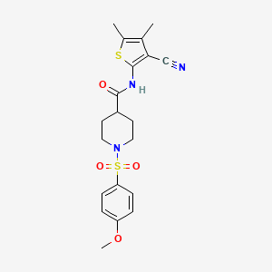 molecular formula C20H23N3O4S2 B2917272 N-(3-cyano-4,5-dimethylthiophen-2-yl)-1-((4-methoxyphenyl)sulfonyl)piperidine-4-carboxamide CAS No. 923426-81-7