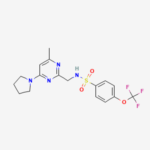 molecular formula C17H19F3N4O3S B2917273 N-((4-methyl-6-(pyrrolidin-1-yl)pyrimidin-2-yl)methyl)-4-(trifluoromethoxy)benzenesulfonamide CAS No. 1797968-29-6