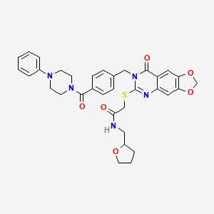 molecular formula C34H35N5O6S B2917276 2-[(8-氧代-7-{4-[(4-苯基哌嗪-1-基)羰基]苄基}-7,8-二氢[1,3]二氧杂环[4,5-g]喹唑啉-6-基)硫代]-N-(四氢呋喃-2-基甲基)乙酰胺 CAS No. 689759-48-6