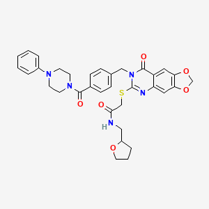 molecular formula C34H35N5O6S B2917276 2-[(8-oxo-7-{[4-(4-phenylpiperazine-1-carbonyl)phenyl]methyl}-2H,7H,8H-[1,3]dioxolo[4,5-g]quinazolin-6-yl)sulfanyl]-N-[(oxolan-2-yl)methyl]acetamide CAS No. 689759-48-6