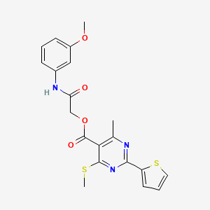 molecular formula C20H19N3O4S2 B2917293 [2-(3-Methoxyanilino)-2-oxoethyl] 4-methyl-6-methylsulfanyl-2-thiophen-2-ylpyrimidine-5-carboxylate CAS No. 1197581-87-5