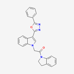 molecular formula C26H20N4O2 B2917302 1-(indolin-1-yl)-2-(3-(5-phenyl-1,3,4-oxadiazol-2-yl)-1H-indol-1-yl)ethanone CAS No. 1021074-46-3