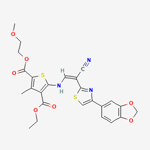 molecular formula C25H23N3O7S2 B2917308 (Z)-4-ethyl 2-(2-methoxyethyl) 5-((2-(4-(benzo[d][1,3]dioxol-5-yl)thiazol-2-yl)-2-cyanovinyl)amino)-3-methylthiophene-2,4-dicarboxylate CAS No. 843632-53-1