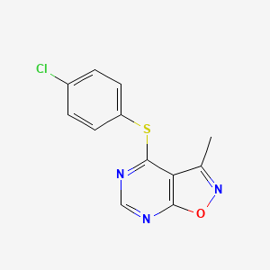 molecular formula C12H8ClN3OS B2917322 4-氯苯基 3-甲基异恶唑并[5,4-d]嘧啶-4-基硫化物 CAS No. 478045-19-1