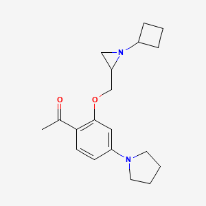 molecular formula C19H26N2O2 B2917340 1-[2-[(1-Cyclobutylaziridin-2-yl)methoxy]-4-pyrrolidin-1-ylphenyl]ethanone CAS No. 2418648-93-6