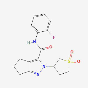 molecular formula C17H18FN3O3S B2917342 2-(1,1-dioxo-1lambda6-thiolan-3-yl)-N-(2-fluorophenyl)-2H,4H,5H,6H-cyclopenta[c]pyrazole-3-carboxamide CAS No. 2310158-20-2