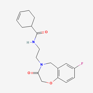 molecular formula C18H21FN2O3 B2917346 N-(2-(7-fluoro-3-oxo-2,3-dihydrobenzo[f][1,4]oxazepin-4(5H)-yl)ethyl)cyclohex-3-enecarboxamide CAS No. 2034503-20-1